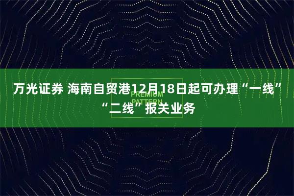 万光证券 海南自贸港12月18日起可办理“一线”“二线”报关业务